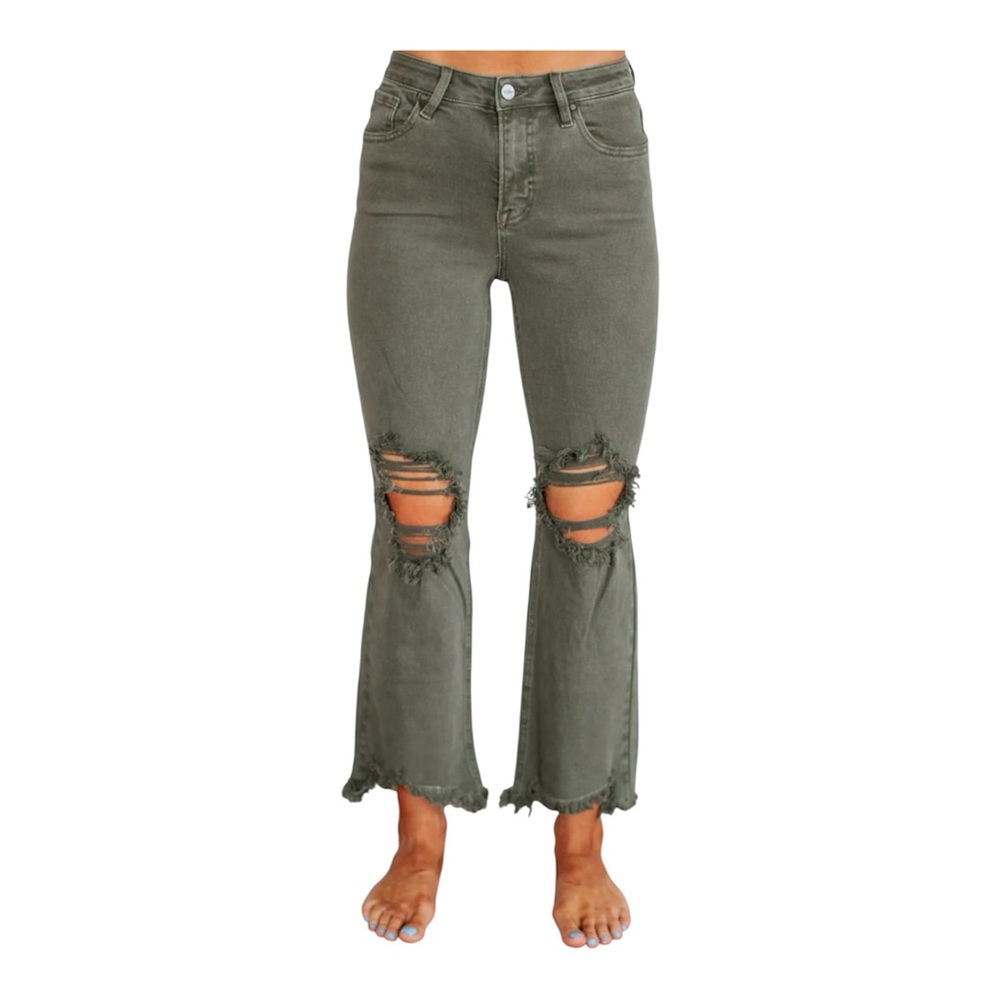 Risen-Distressed Olive Green Women's Jeans